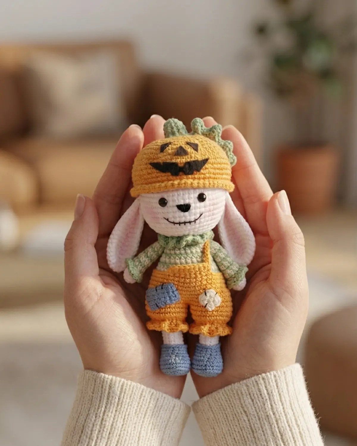 poppy the pumpkin bunny on hands - Hình 3