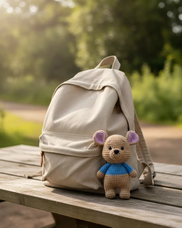 Roo amigurumi nhỏ treo trên balo