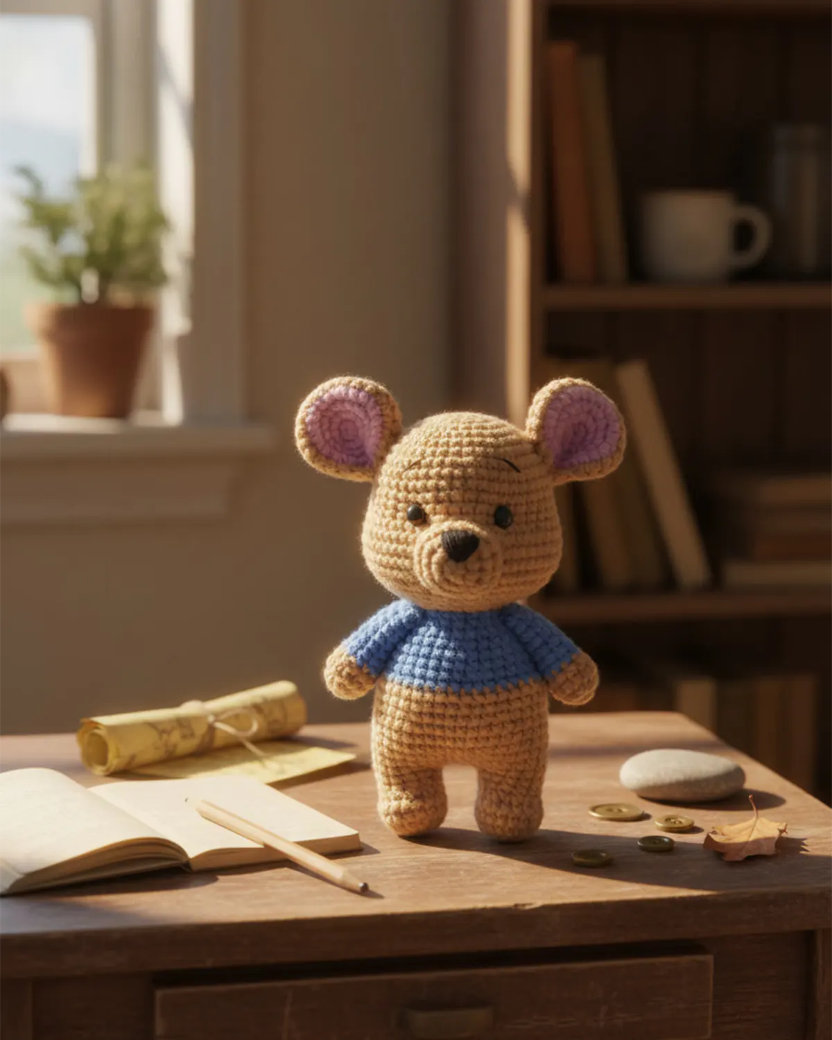 Roo amigurumi trong góc bàn nhỏ - Hình 2
