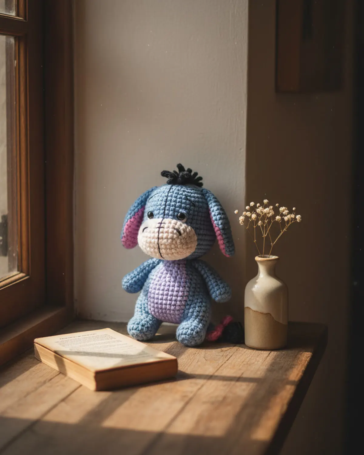 Eeyore amigurumi bên cửa sổ trong góc nhà yên tĩnh - Hình 5