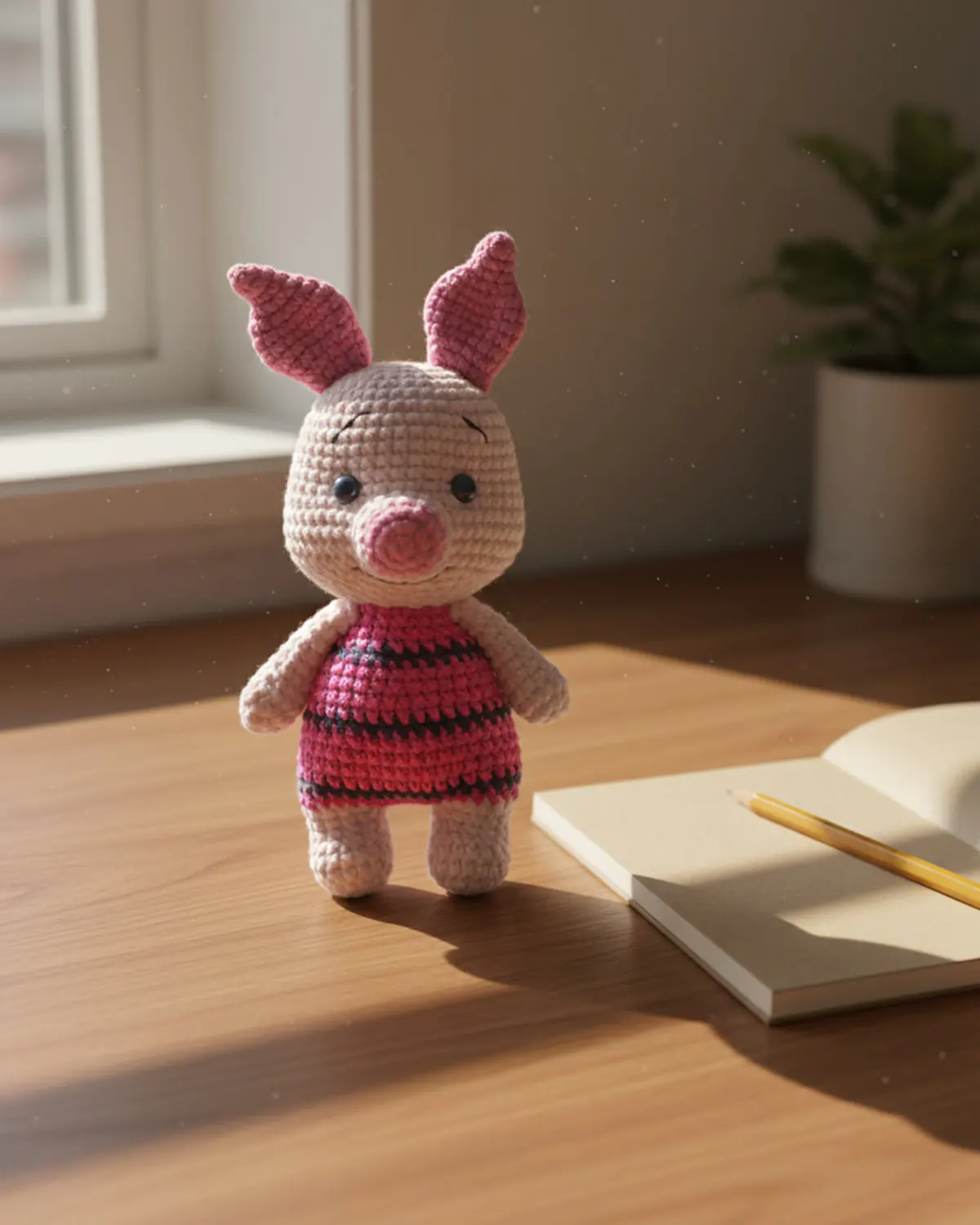 Piglet thú len màu hồng trang trí bàn làm việc - Hình 3