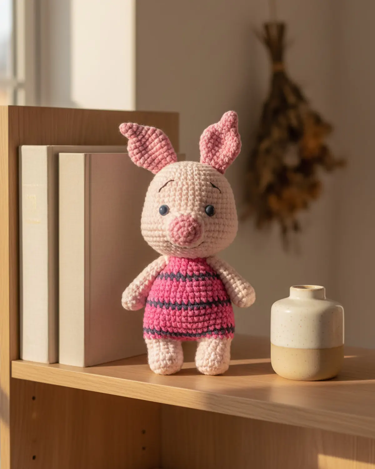 Piglet thú len handmade trang trí kệ sách trong góc nhà - Hình 5